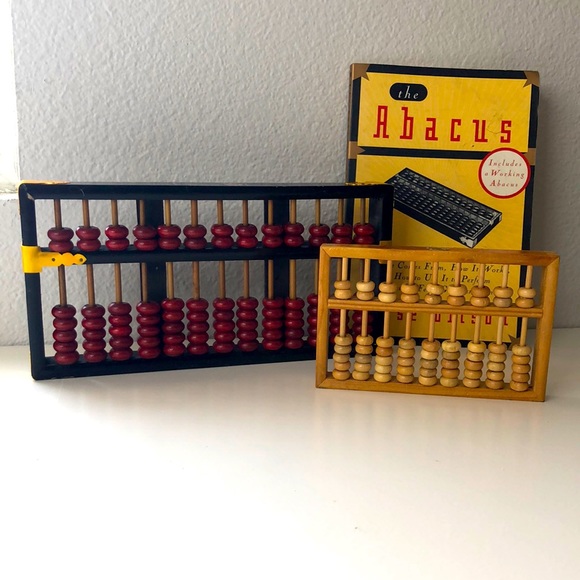 Set of Two Vintage Working Abaci + Abacus Book